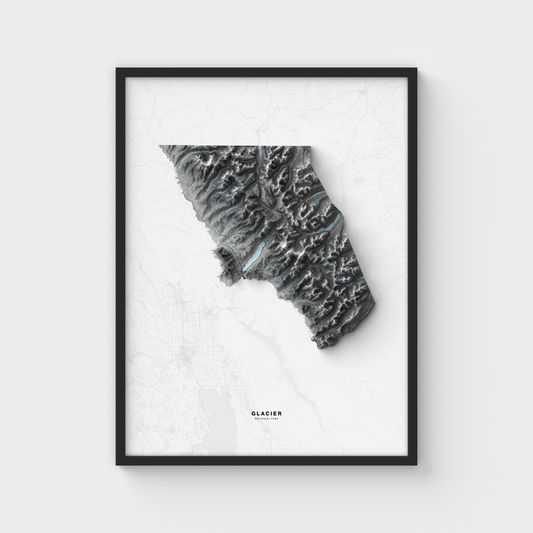 Glacier National Park Montana | Shaded Relief Map | Giclée Poster Print