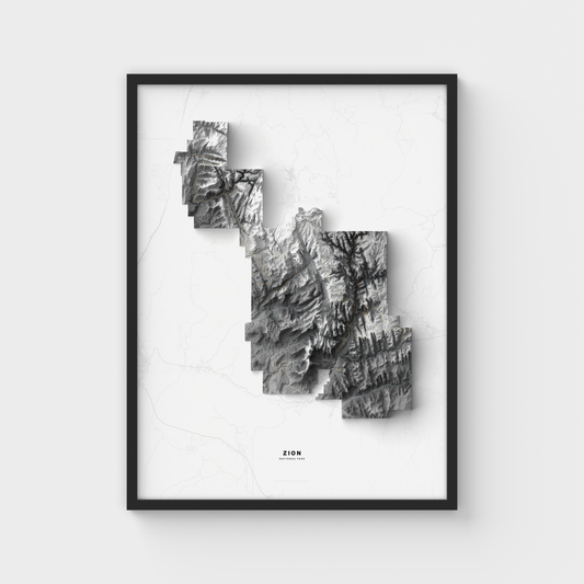 Zion National Park Utah | Shaded Relief Map | Giclée Poster Print
