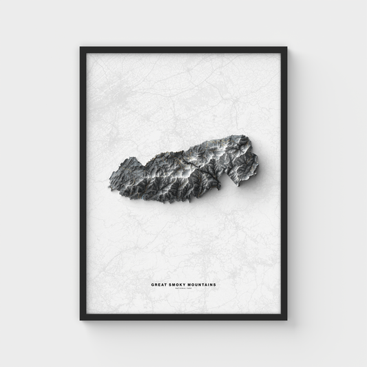 Great Smoky Mountains National Park | Shaded Relief Map | Giclée Poster Print