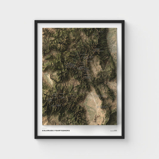 Colorado 14ers Shaded Relief Map | Giclée Poster Print
