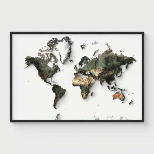 World Shaded Relief Map | Giclée Poster Print