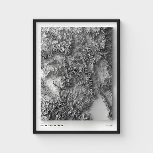Colorado Ski Areas Shaded Relief Map | Giclée Poster Print